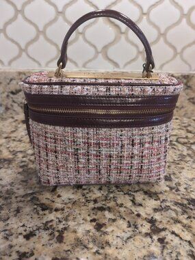 Ted Baker Tweed Satchel - Red and Burgundy Small Vanity Case Purse New